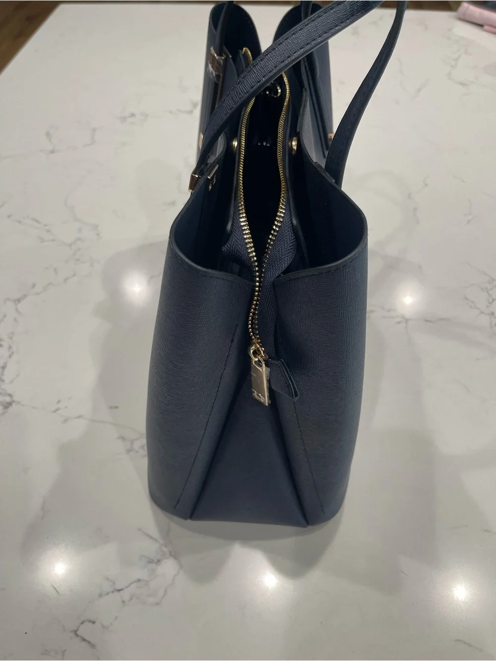 Dune London Navy Tote with Gold Hardware Accents